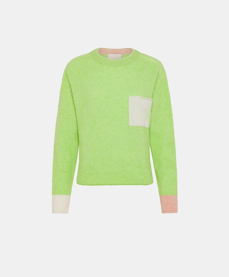 Momoni - Abete Knit Colour Block Baby Alpaca - Acid Green