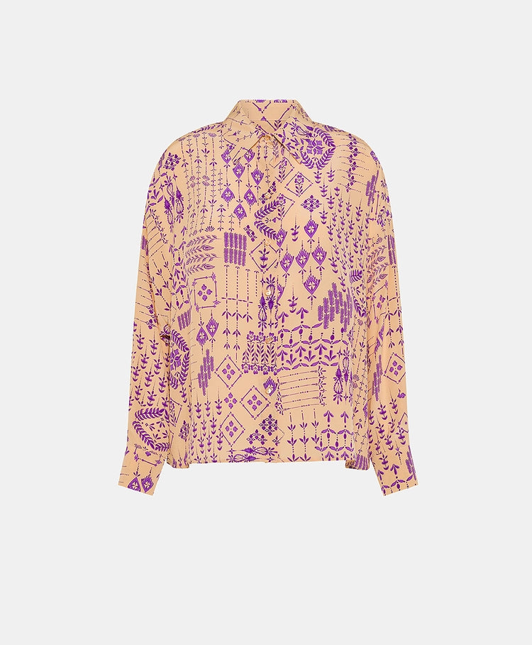 Momoni - Marcel Bis Shirt in Printed Crepe De Chine Salmon/Violet