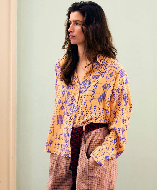 Momoni - Marcel Bis Shirt in Printed Crepe De Chine Salmon/Violet