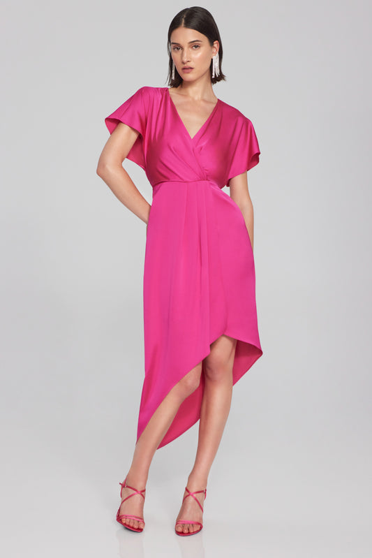 Joseph Ribkoff - Satin Asymmetrical Flowy Wrap Dress 241777