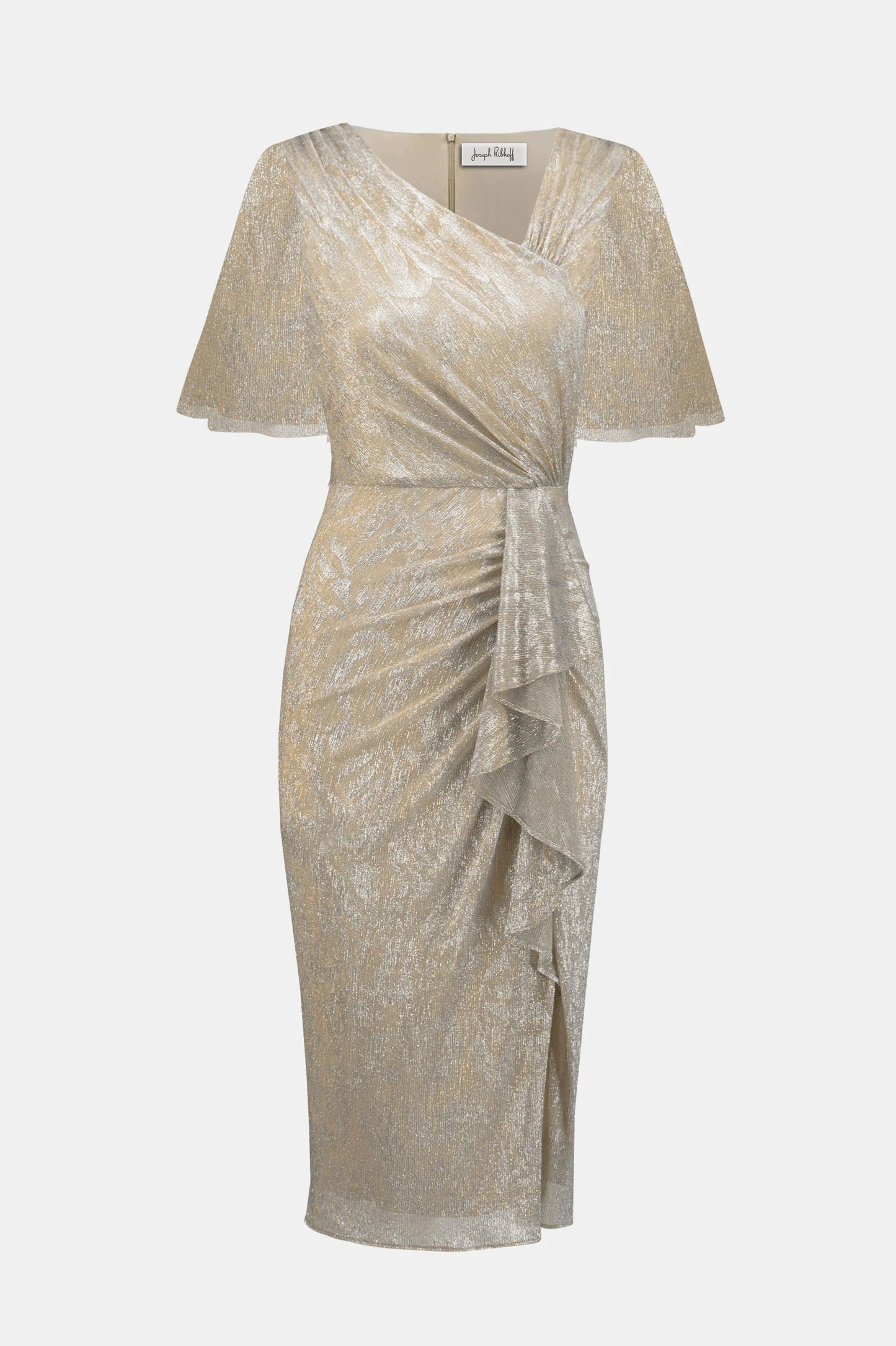 Joseph Ribkoff - Foiled Plissé Novelty Knit Sheath Dress - 252706X