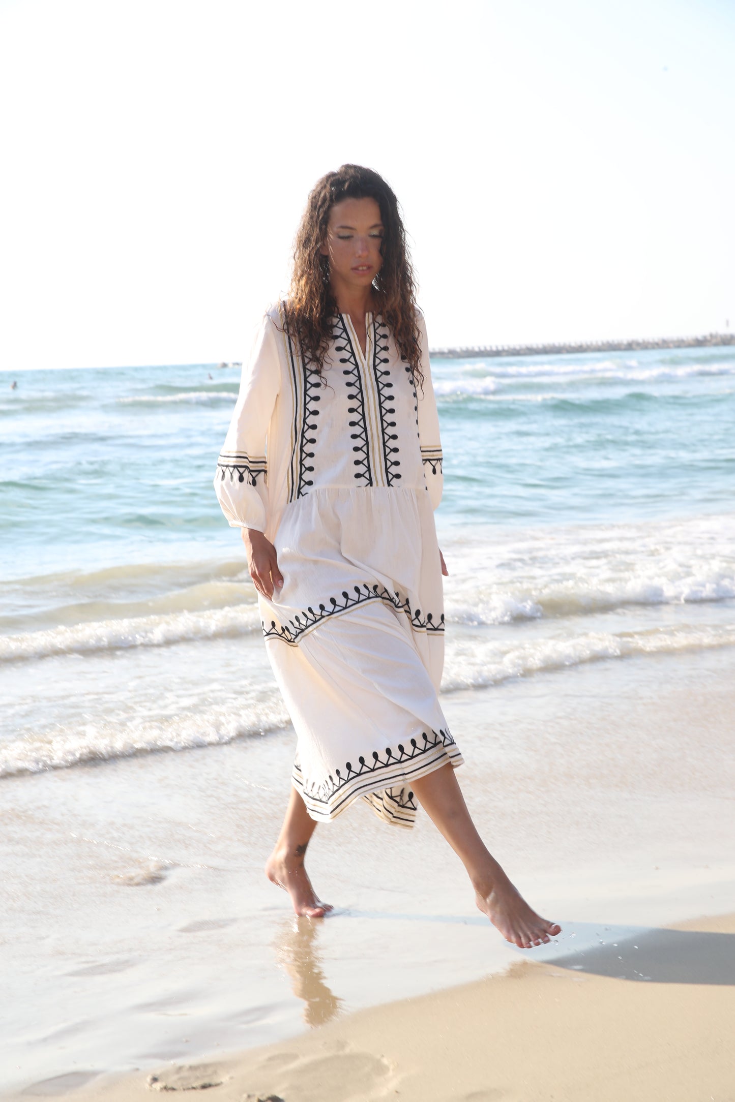 Valerie Khalfon - Flavia Dress Ecru/Gold