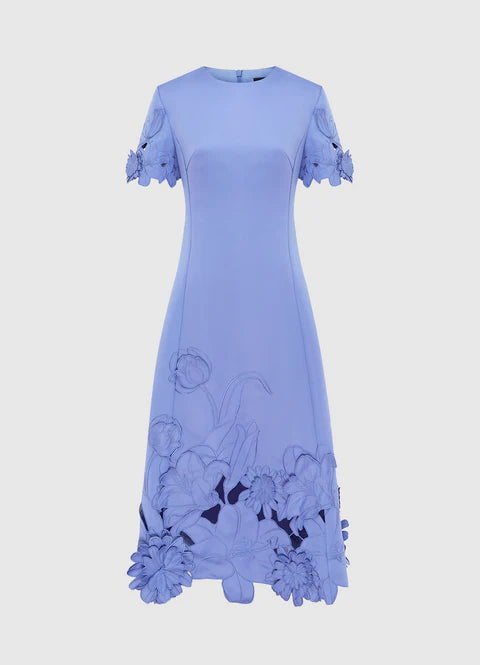 Leo Lin - Caroline Appliqué Short Sleeve Midi Dress