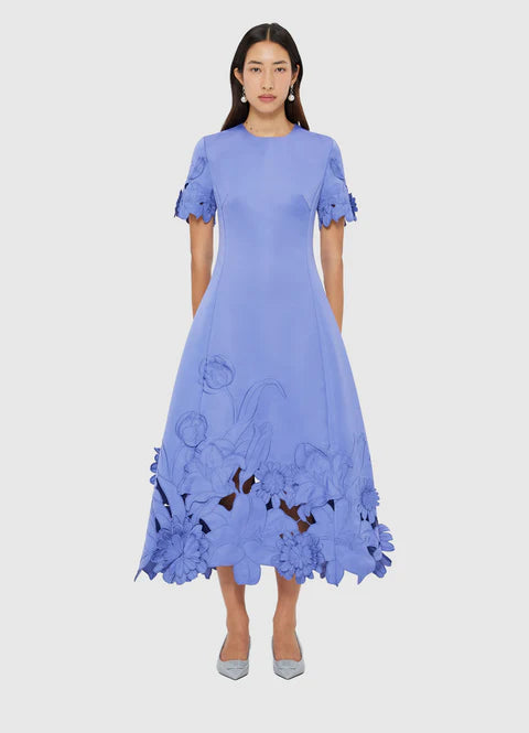 Leo Lin - Caroline Appliqué Short Sleeve Midi Dress