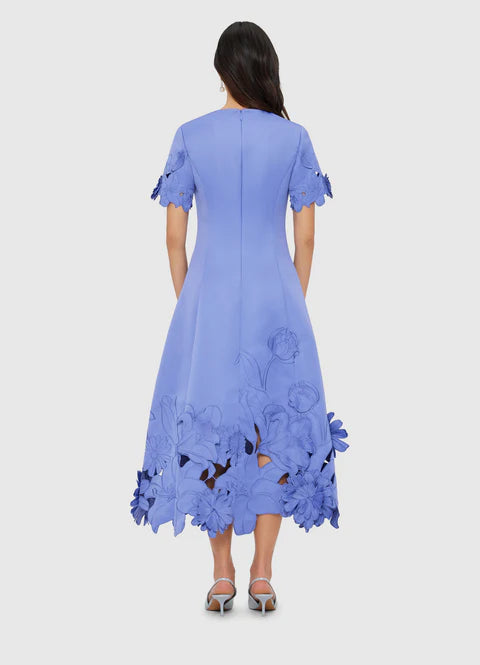 Leo Lin - Caroline Appliqué Short Sleeve Midi Dress