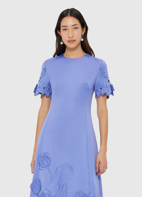 Leo Lin - Caroline Appliqué Short Sleeve Midi Dress
