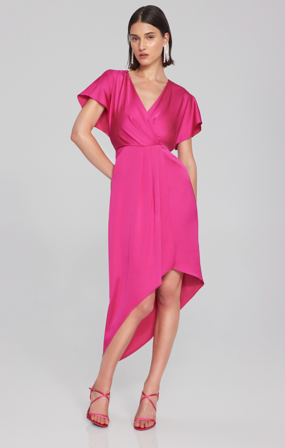 Joseph Ribkoff Satin Asymmetrical Flowy Wrap Dress 241777