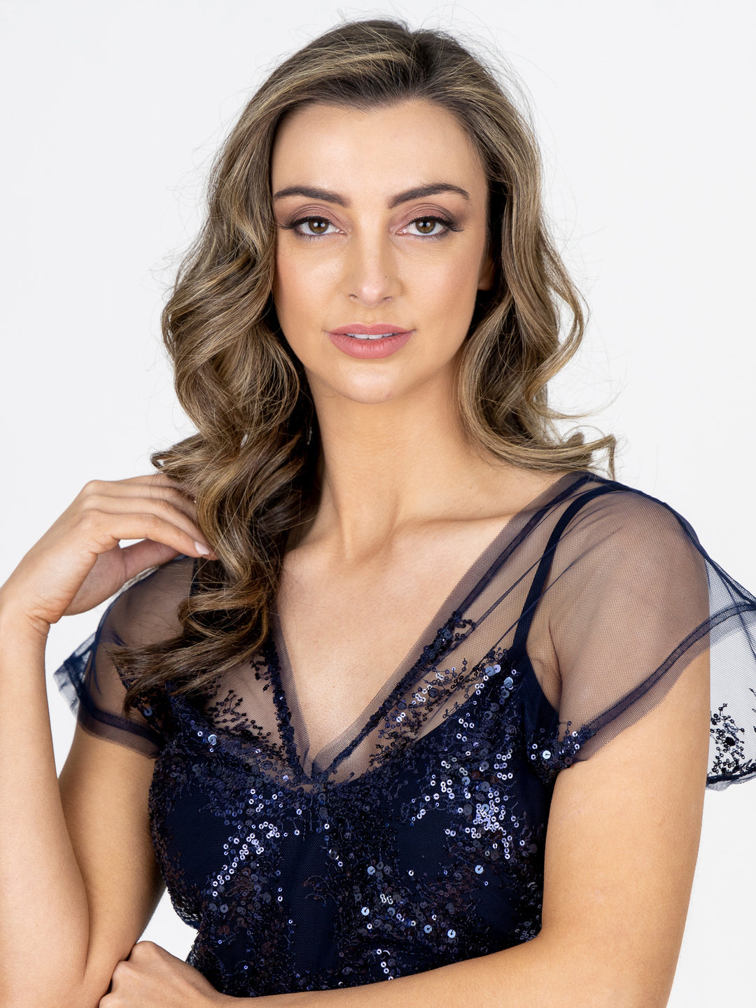 Lisa Barron Nautilas Cap Sleeve Godet Cocktail Dress