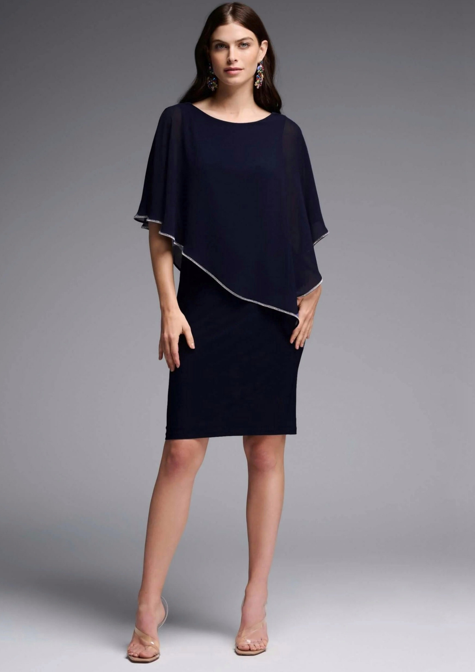 Joseph Ribkoff - Layered Dress With Cape Overlay Midnight 223762