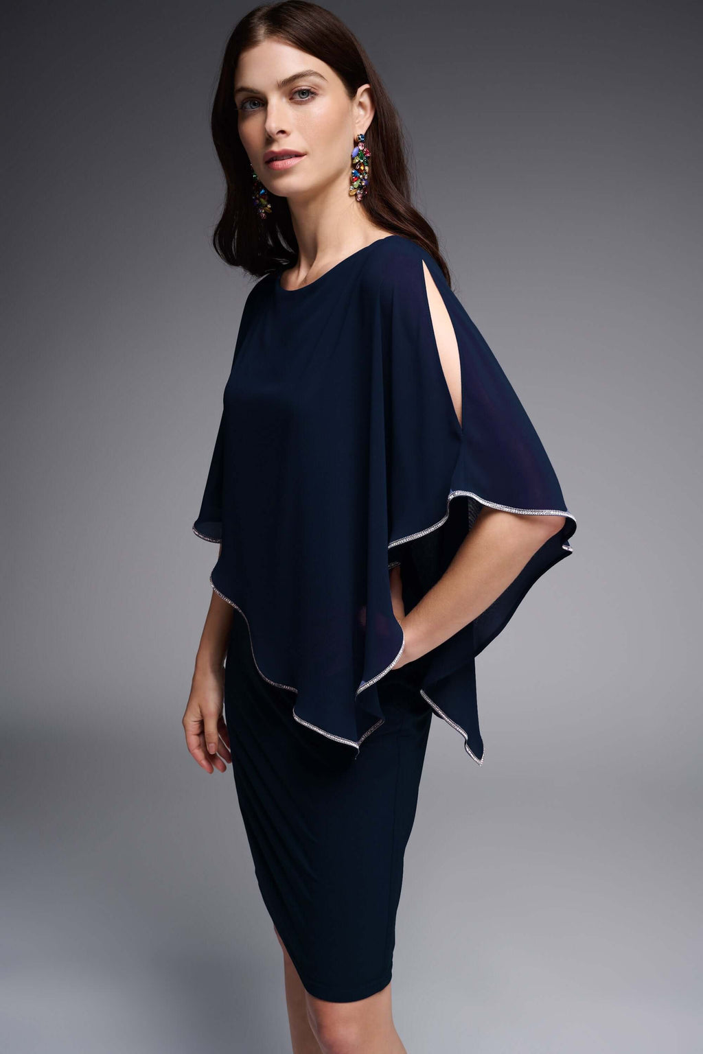 Joseph Ribkoff - Layered Dress With Cape Overlay Midnight 223762