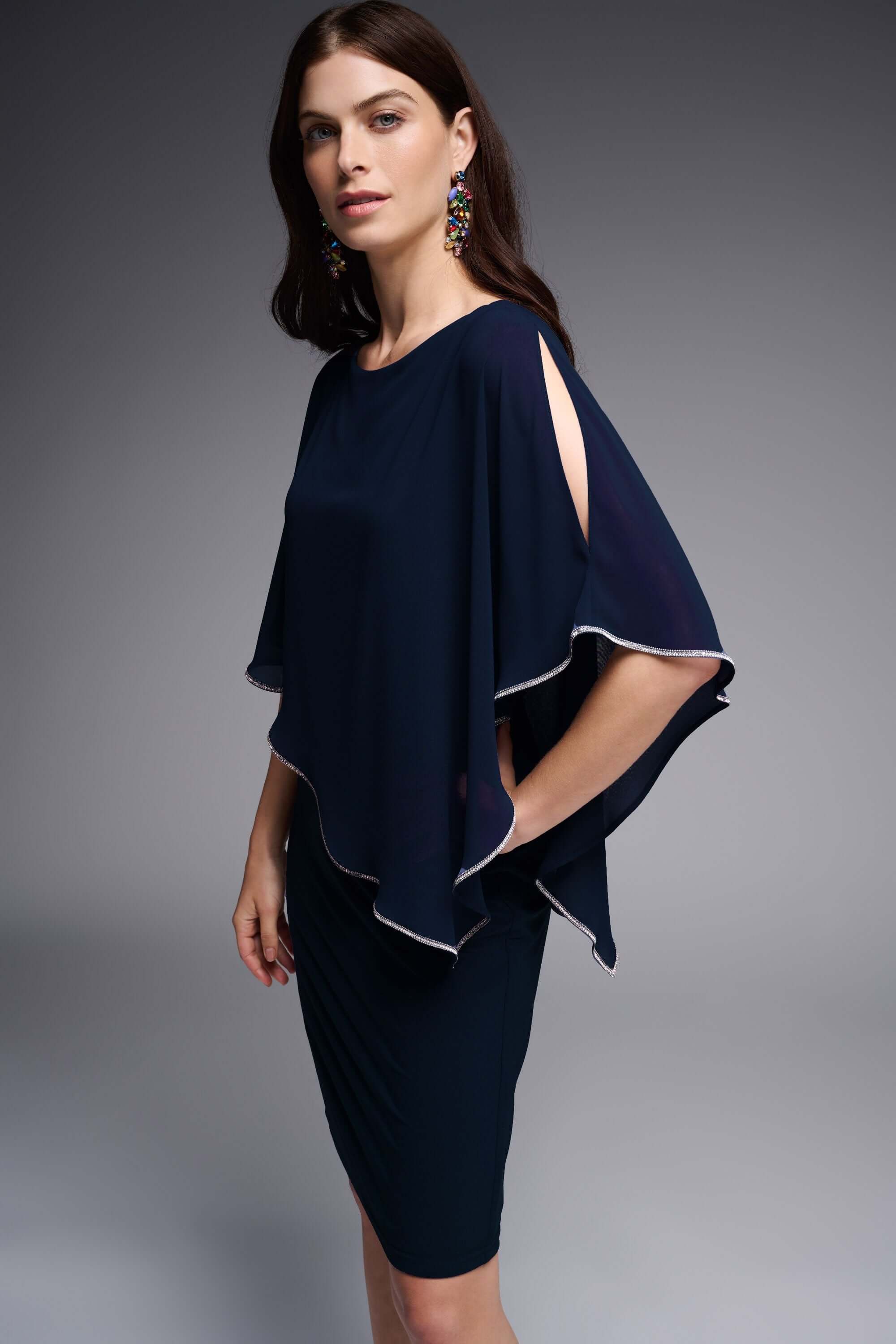 Joseph Ribkoff - Layered Dress With Cape Overlay Midnight 223762