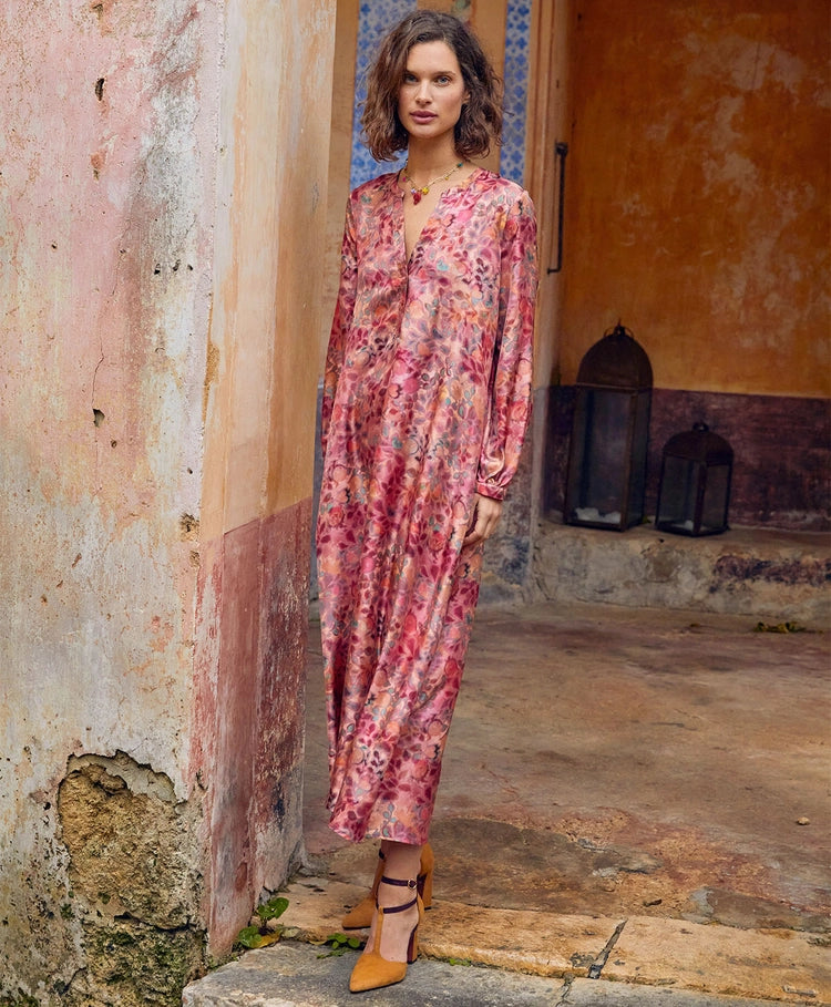 Momoni - Amede Dress in Printed Silk Twill Multicolour Pink