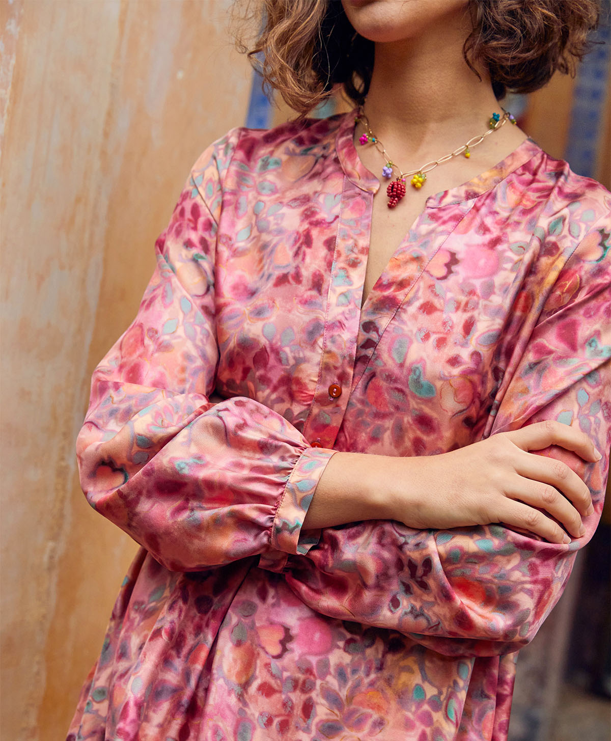 Momoni - Amede Dress in Printed Silk Twill Multicolour Pink
