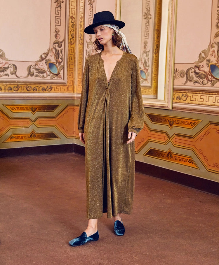 Momoni - Amede Dress in Lurex Jersey Cigar Brown