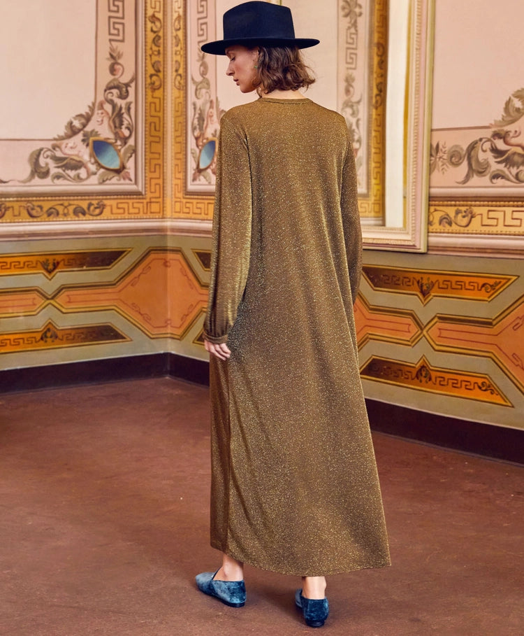 Momoni - Amede Dress in Lurex Jersey Cigar Brown