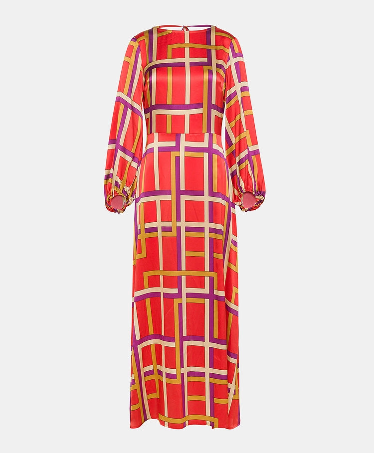 Momoni - Auguste Dress in Printed Stretch Satin Red/Purple