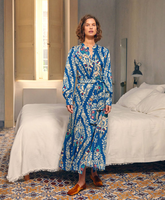 Momoni - Constant Dress in Printed Viscose Twill Multicolour Blue