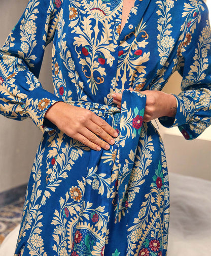 Momoni - Constant Dress in Printed Viscose Twill Multicolour Blue