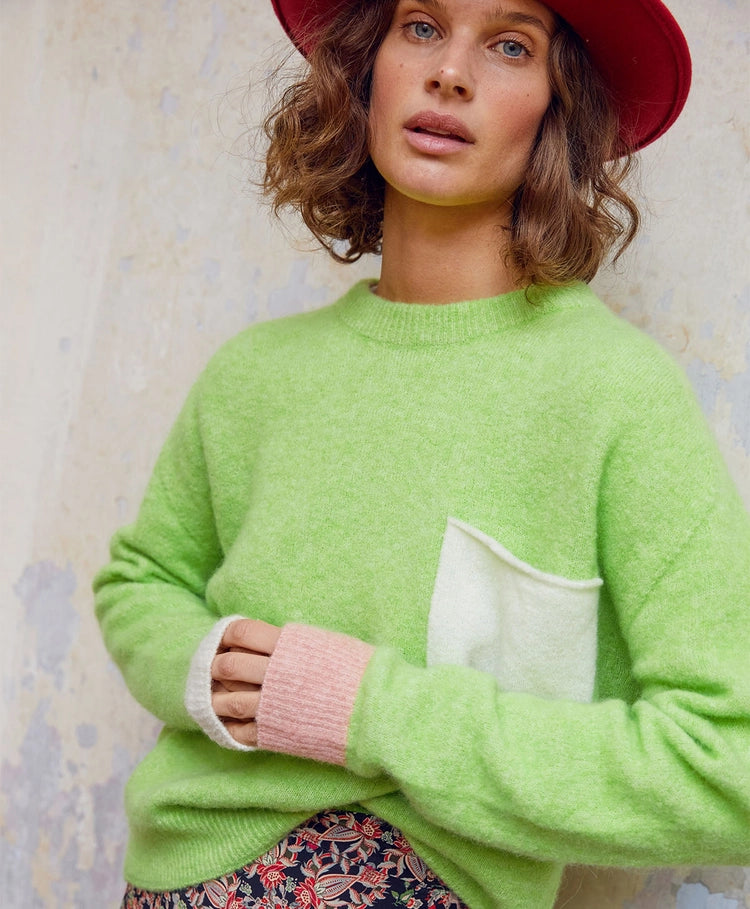 Momoni - Abete Knit Colour Block Baby Alpaca - Acid Green