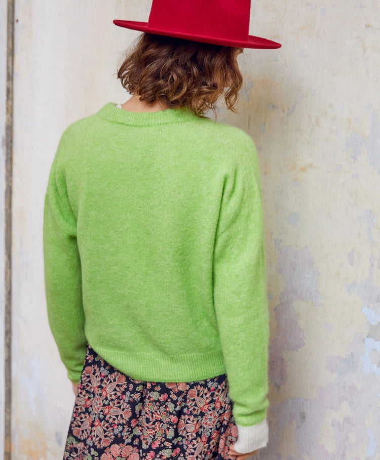 Momoni - Abete Knit Colour Block Baby Alpaca - Acid Green