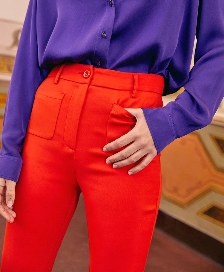 Momoni - Gilbert Pant in Stretch Viscose Cady Red