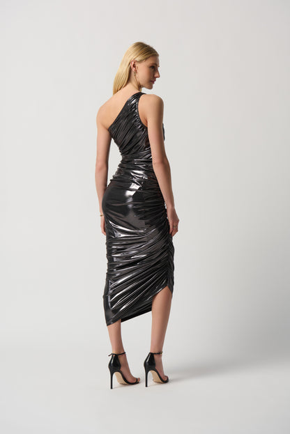 Joseph Ribkoff - One-Shoulder Shirred Metallic Dress 234158