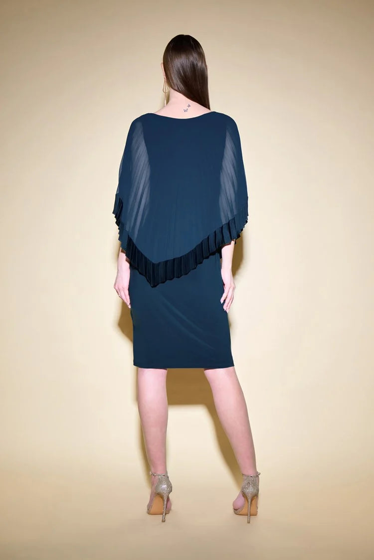 Joseph Ribkoff - Silky Knit Sheath Dress With Chiffon Pleated Overlay in Midnight Blue | 234705