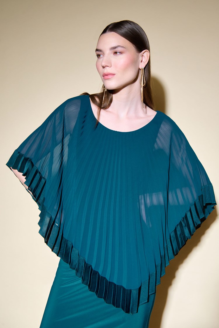 Joseph Ribkoff - Silky Knit Sheath Dress With Chiffon Pleated Overlay in Alpine Green | 234705