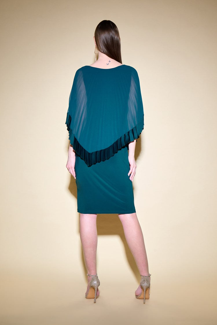 Joseph Ribkoff - Silky Knit Sheath Dress With Chiffon Pleated Overlay in Alpine Green | 234705