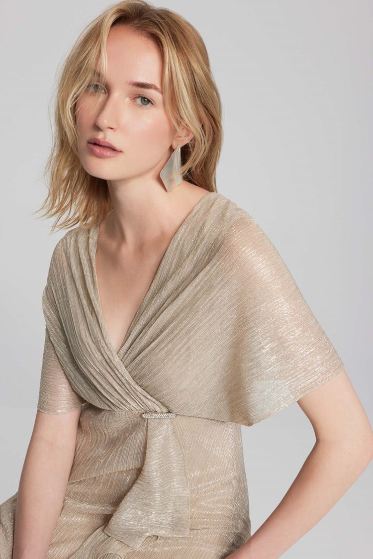 Joseph Ribkoff - Pleated Novelty Fit-and-Flare Dress in Champagne/Gold | 241714