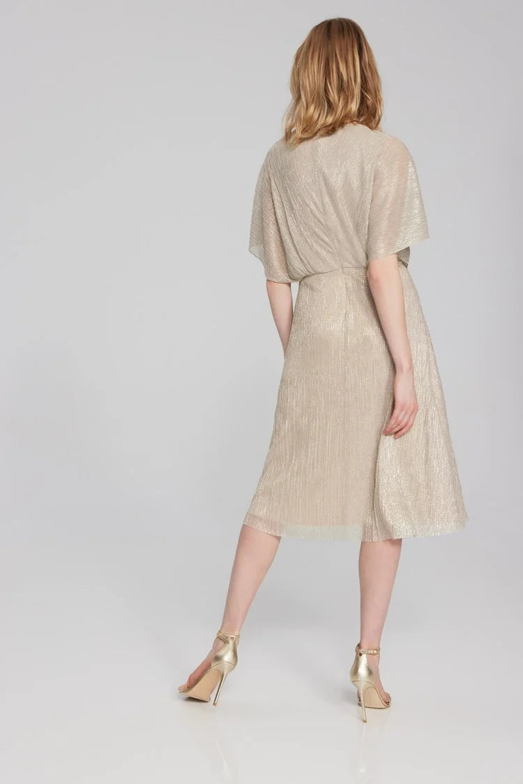 Joseph Ribkoff - Pleated Novelty Fit-and-Flare Dress in Champagne/Gold | 241714