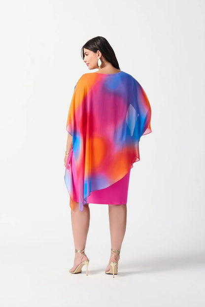 Joseph Ribkoff - Chiffon Ombré Print Layered Poncho Dress 242207