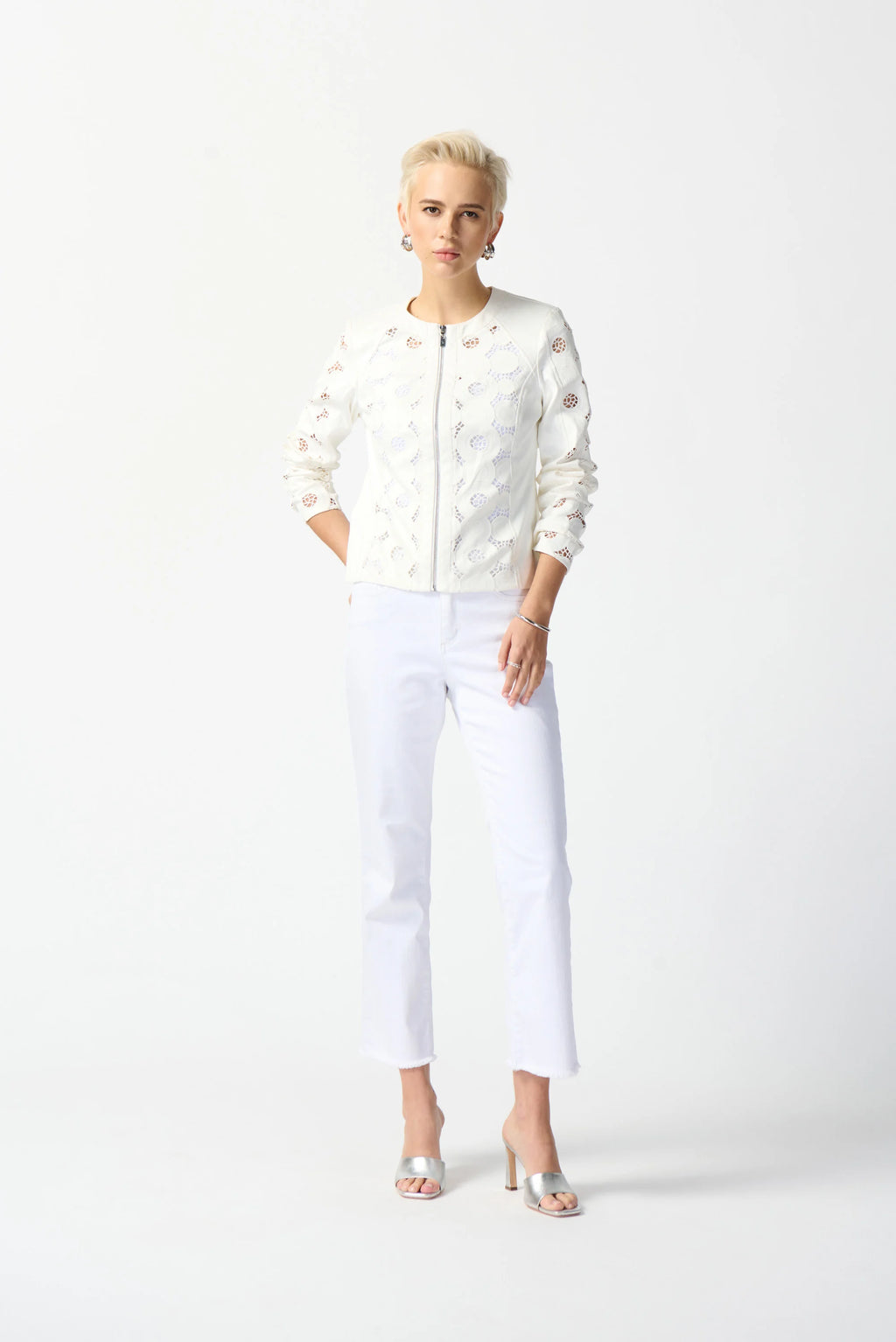 Joseph Ribkoff - Foiled Suede Jacket With Laser Cut Leatherette