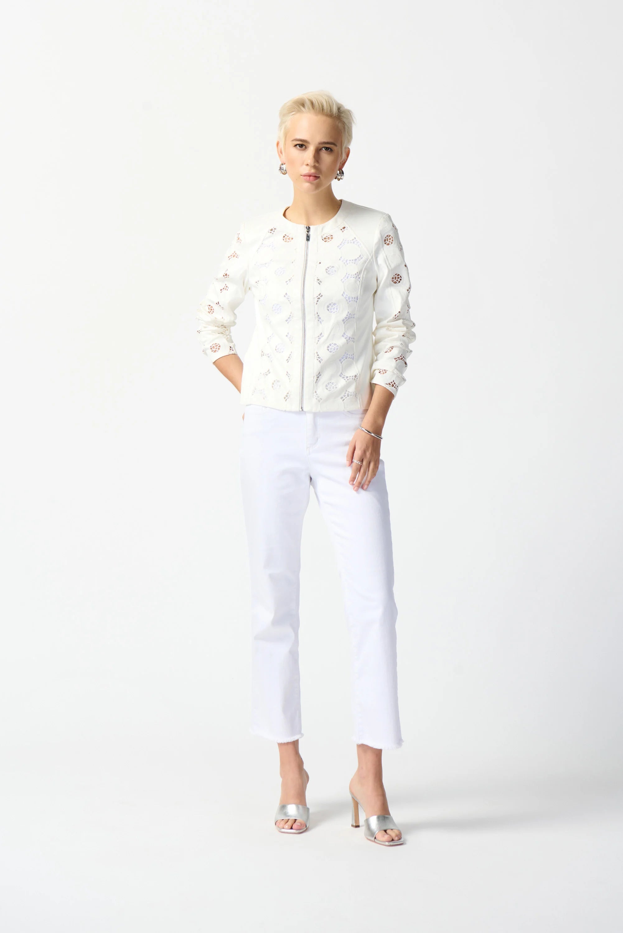 Joseph Ribkoff - Foiled Suede Jacket With Laser Cut Leatherette