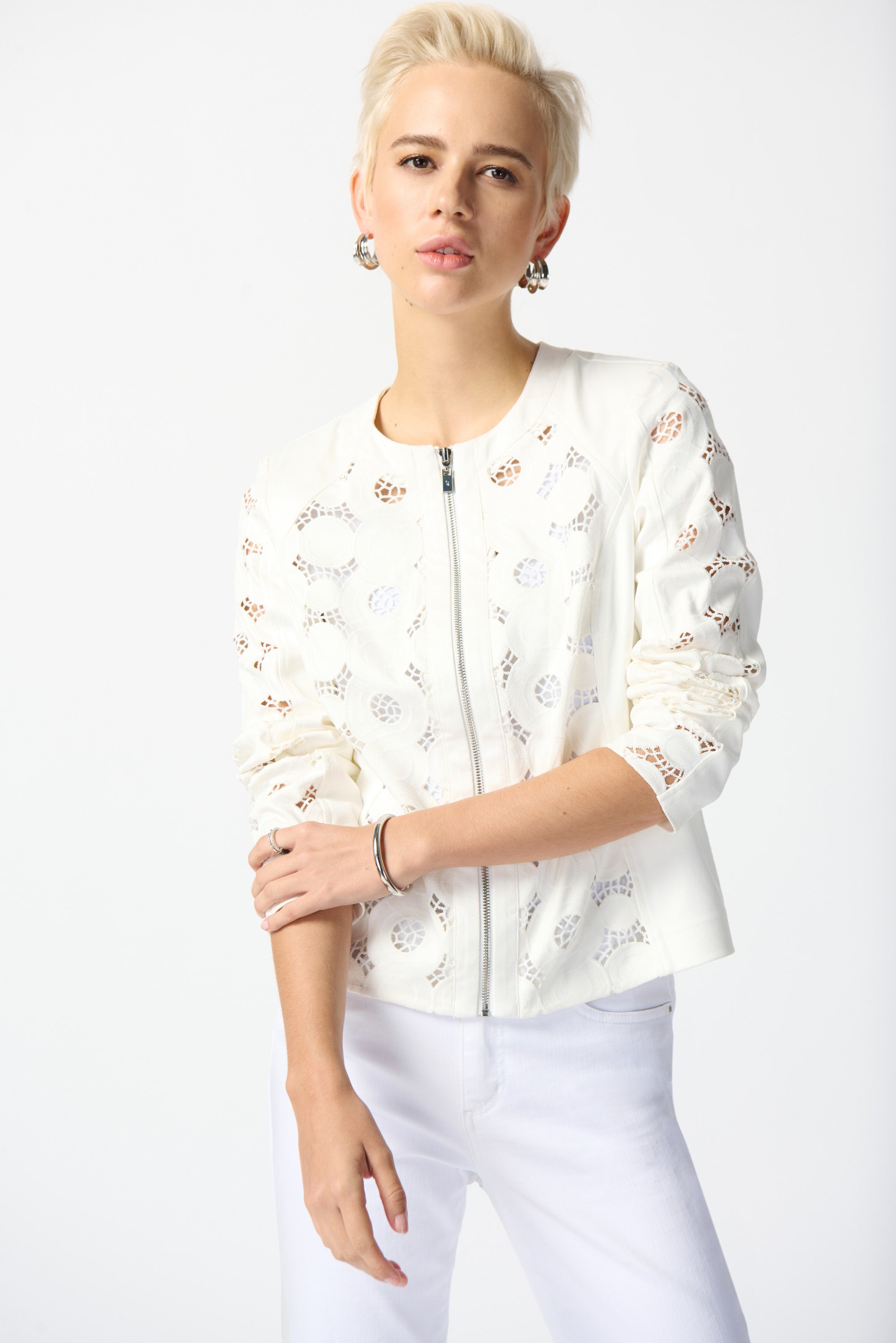 Joseph Ribkoff - Foiled Suede Jacket With Laser Cut Leatherette