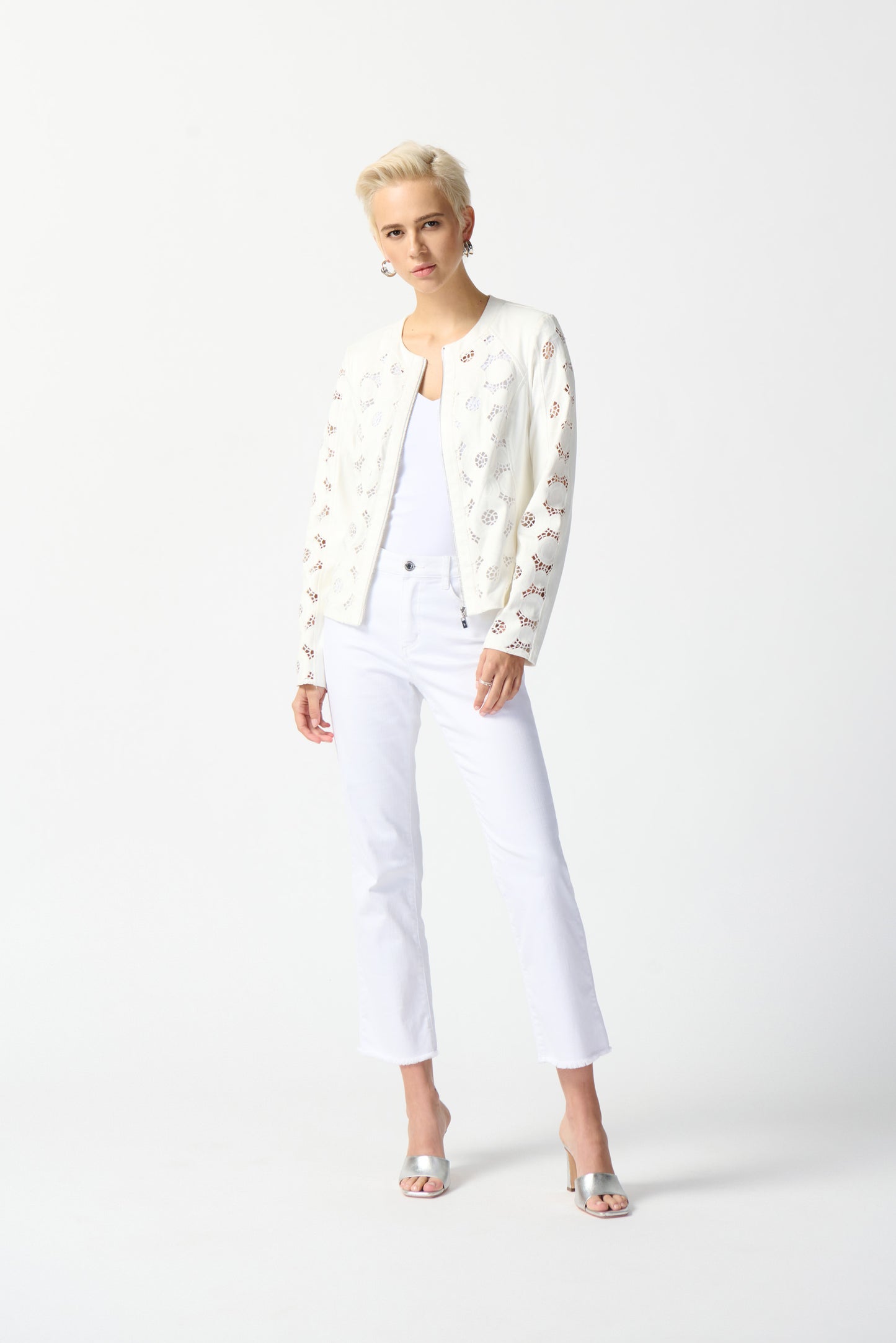Joseph Ribkoff - Foiled Suede Jacket With Laser Cut Leatherette
