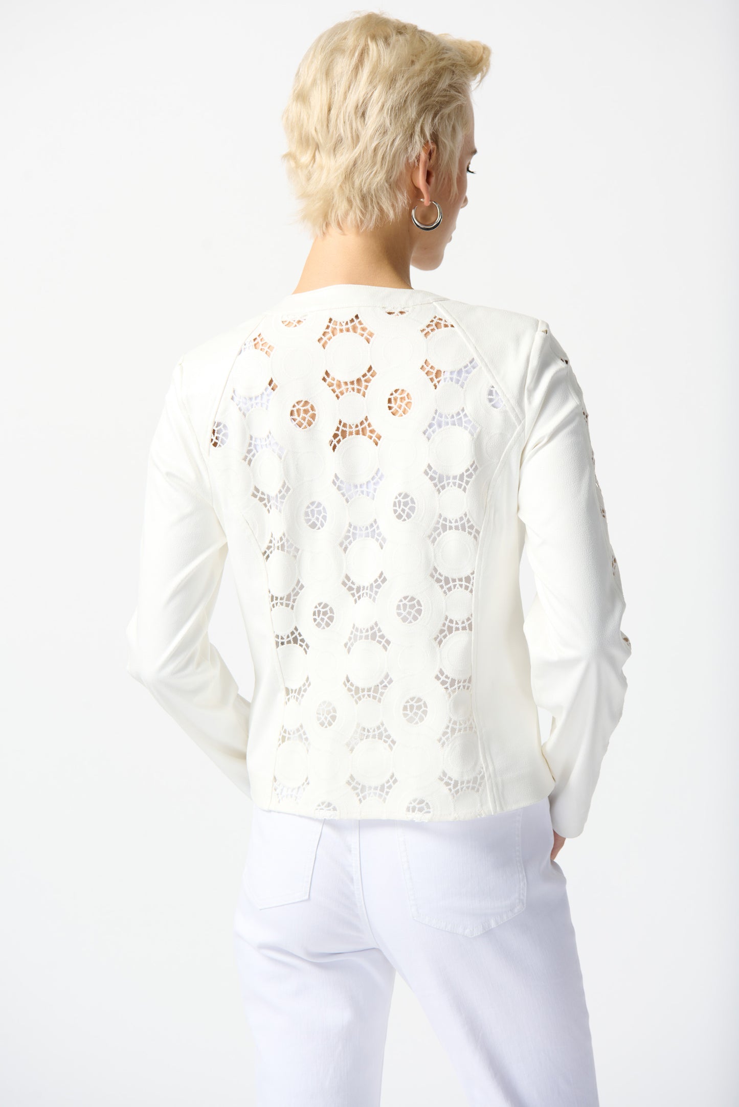Joseph Ribkoff - Foiled Suede Jacket With Laser Cut Leatherette