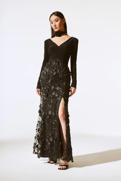 Joseph Ribkoff - Silky Knit With Embroidered Flower Gown Black - 243755