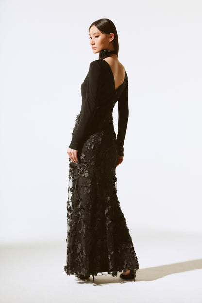 Joseph Ribkoff - Silky Knit With Embroidered Flower Gown Black - 243755