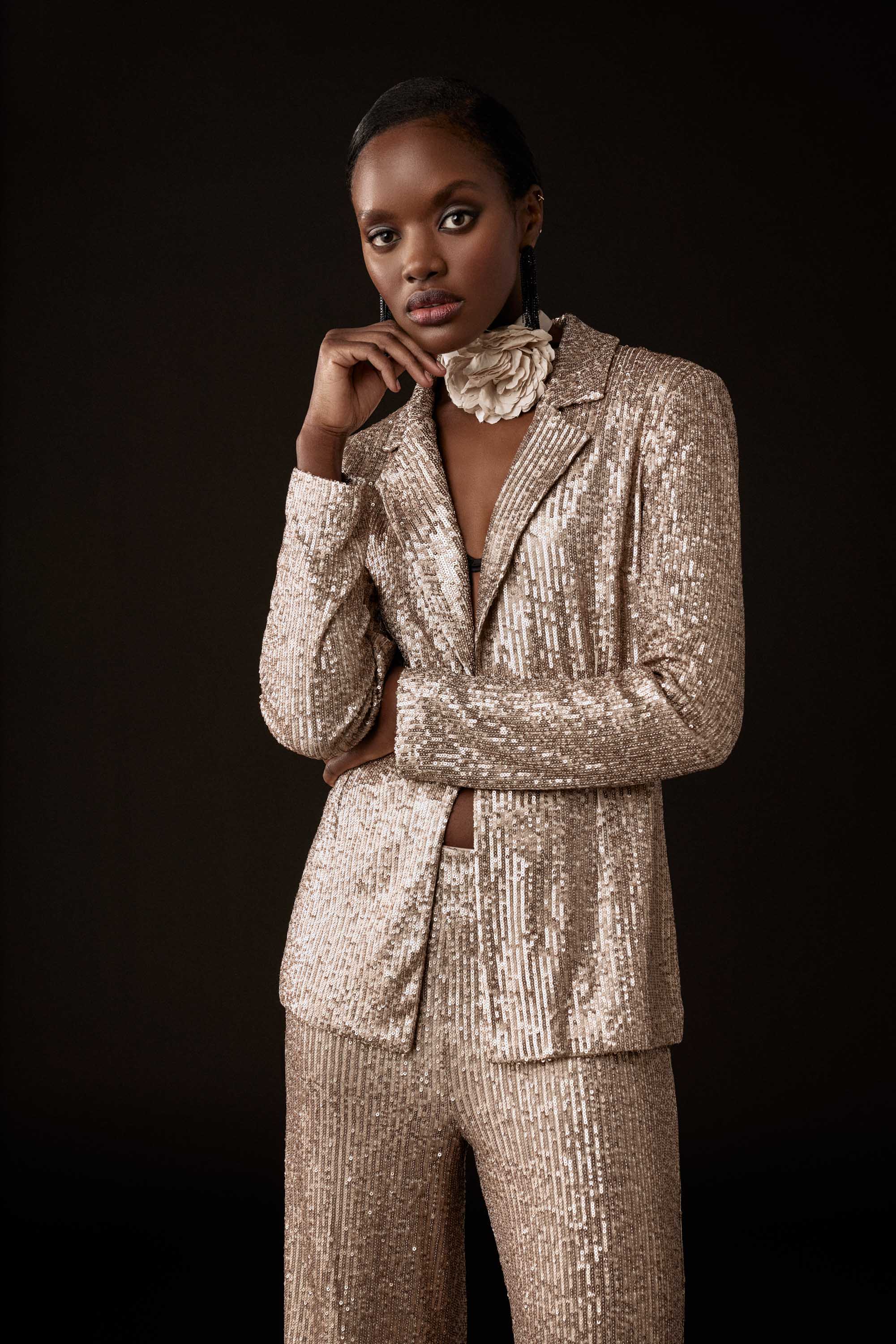 Joseph Ribkoff - Sequined Straight Blazer in Matte Gold 243772