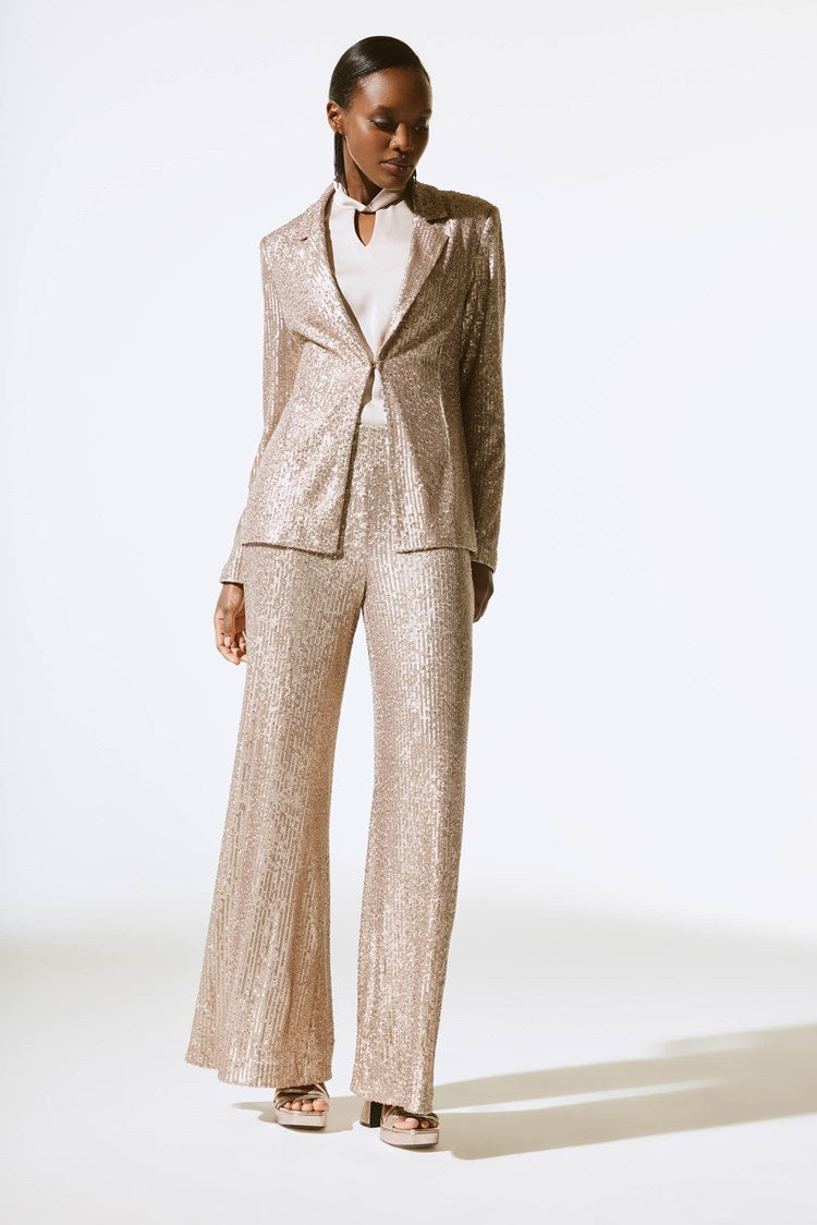 Joseph Ribkoff - Sequined Wide Leg Pants in Matte Gold 243773