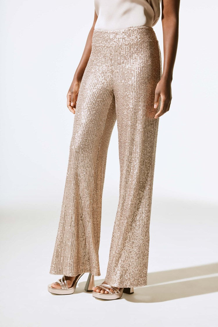 Joseph Ribkoff - Sequined Wide Leg Pants in Matte Gold 243773