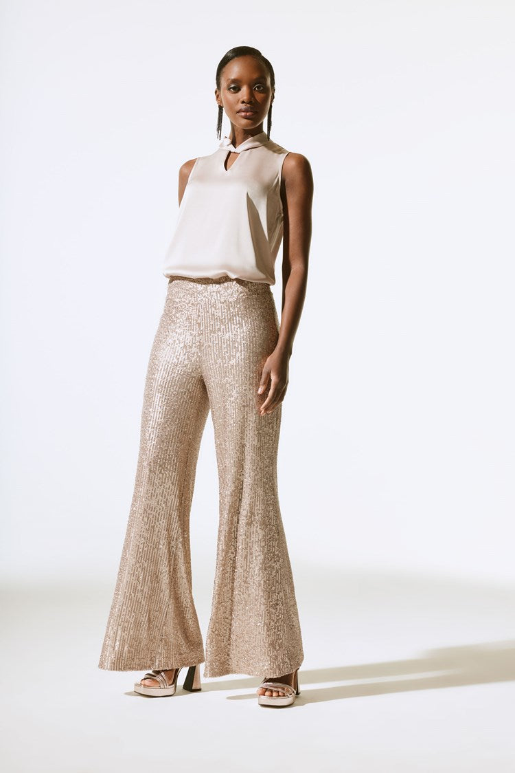 Joseph Ribkoff - Sequined Wide Leg Pants in Matte Gold 243773