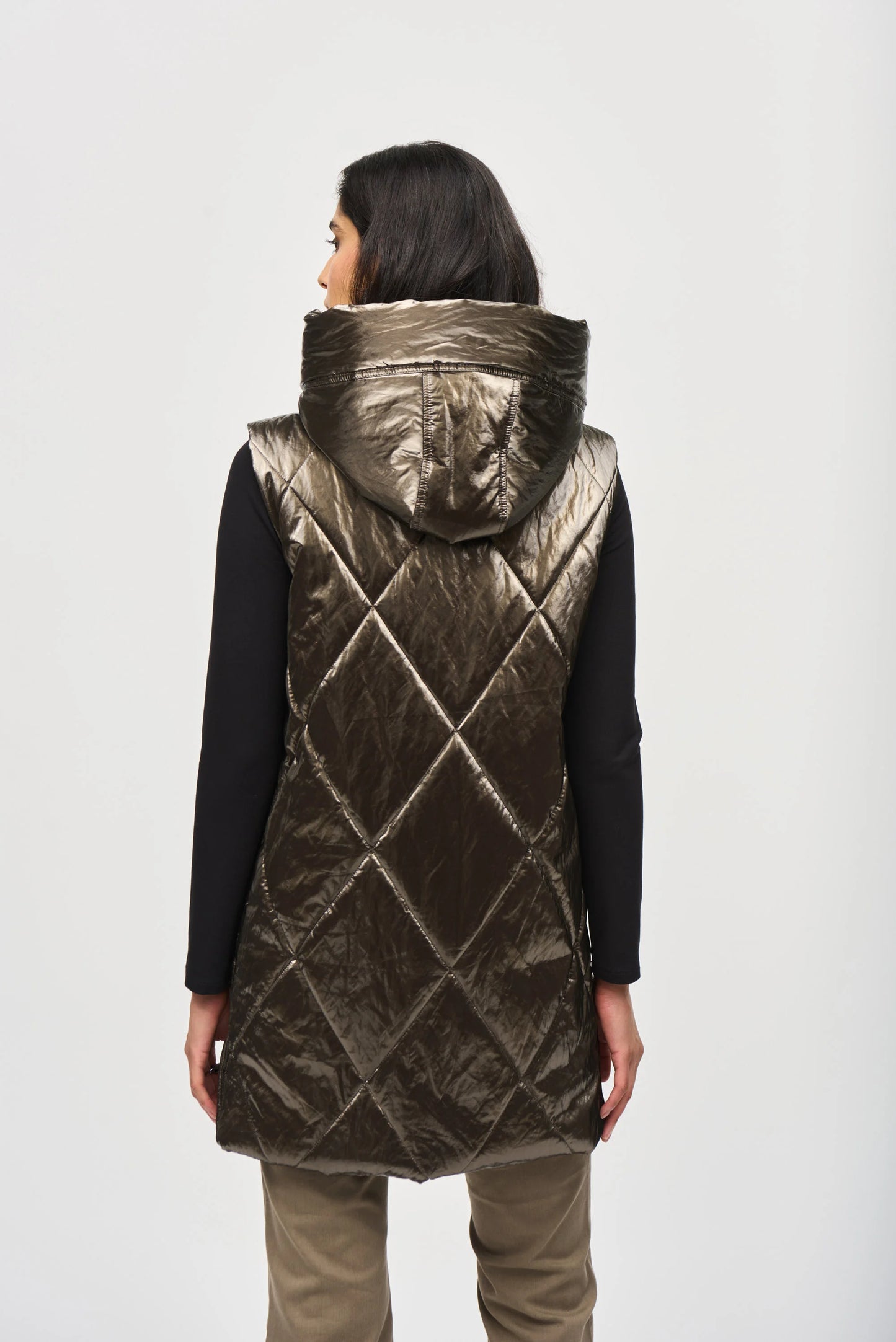 Joseph Ribkoff - Quilted Hooded Puffer Vest Taupe - 243940