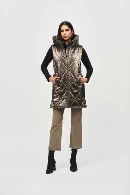 Joseph Ribkoff - Quilted Hooded Puffer Vest Taupe - 243940