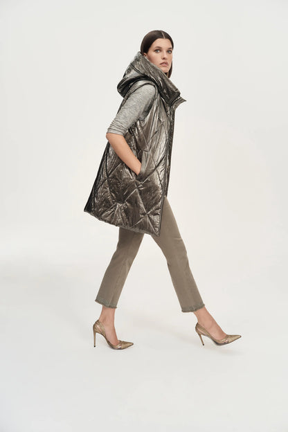 Joseph Ribkoff - Quilted Hooded Puffer Vest Taupe - 243940