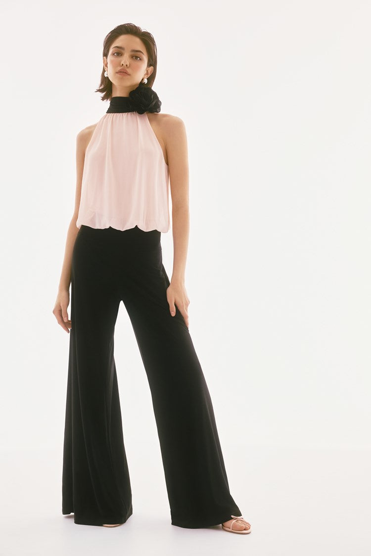 Joseph Ribkoff - Silky Knit and Chiffon Wide Leg Jumpsuit - Black/Quartz