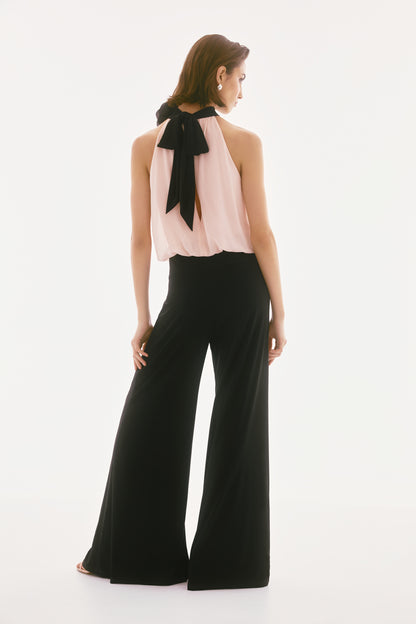 Joseph Ribkoff - Silky Knit and Chiffon Wide Leg Jumpsuit - Black/Quartz