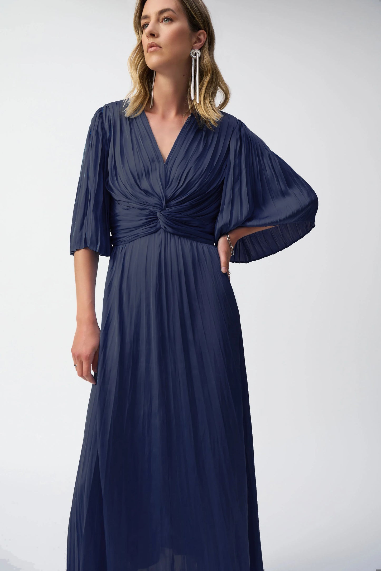 Joseph Ribkoff - Pleated Satin Midi Dress Navy 251903