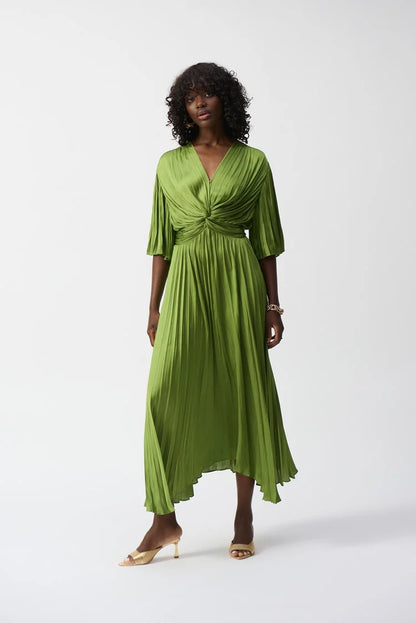 Joseph Ribkoff - Pleated Satin Midi Dress in Greenery 251903